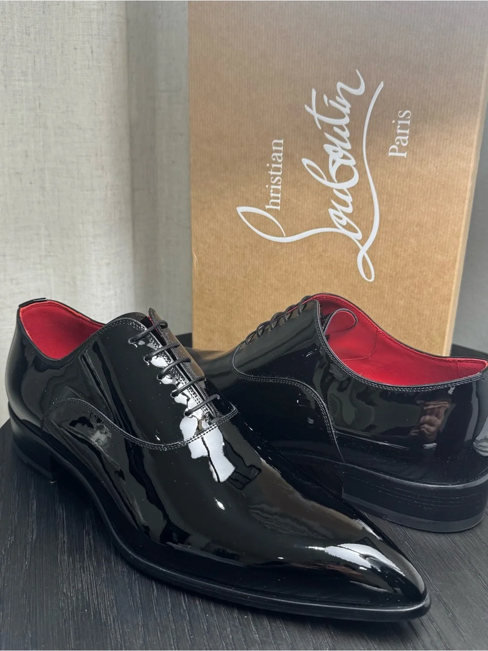 Christian Louboutin Pelvis Lace-Up Dress Shoes Patent Black 42